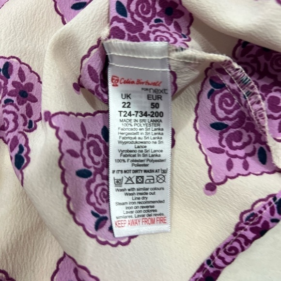 Celia Birtwell for Next Cream Pink/Purple Floral Heart Print Peasant Top Blouse - Picture 7 of 14